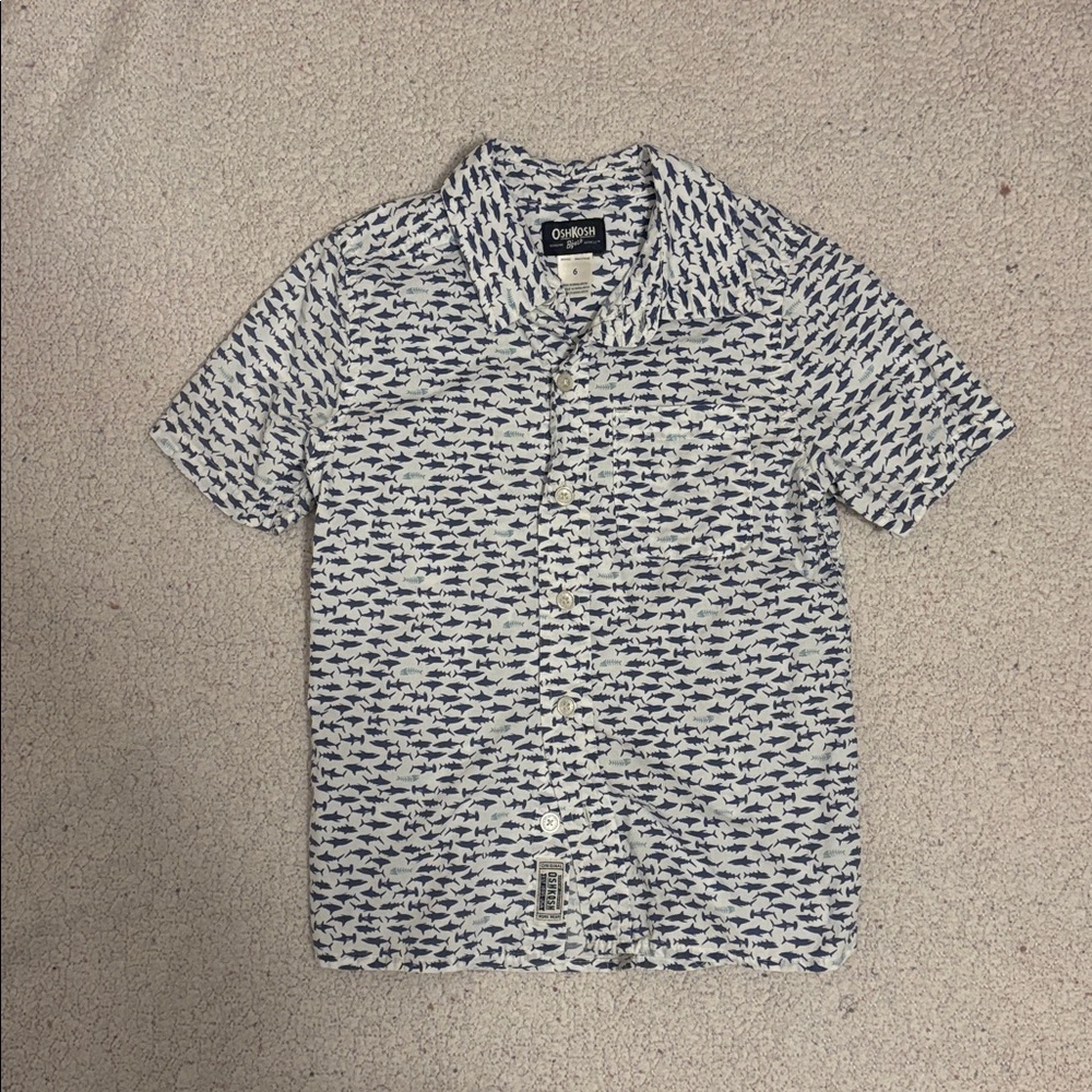 Oshkosh shark blue and white button down shirt